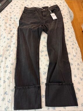 Black Wide Cuff Flare Jeans